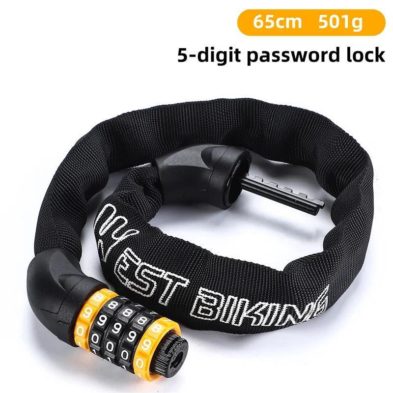 WEST BIKING 65-150cm Multi-length Bike Chain Lock 5 Digit Code Combination Anti-Theft Bicycle Lock Motorcycle Ebike Accessories - VirtuousWares:Global