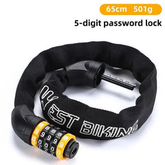 WEST BIKING 65-150cm Multi-length Bike Chain Lock 5 Digit Code Combination Anti-Theft Bicycle Lock Motorcycle Ebike Accessories - VirtuousWares:Global
