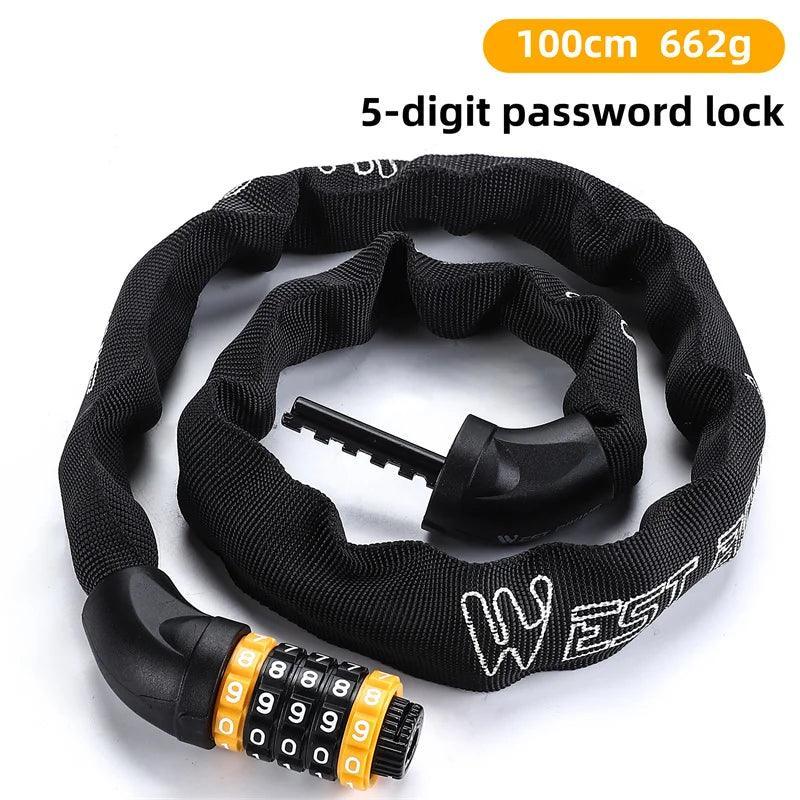 WEST BIKING 65-150cm Multi-length Bike Chain Lock 5 Digit Code Combination Anti-Theft Bicycle Lock Motorcycle Ebike Accessories - VirtuousWares:Global