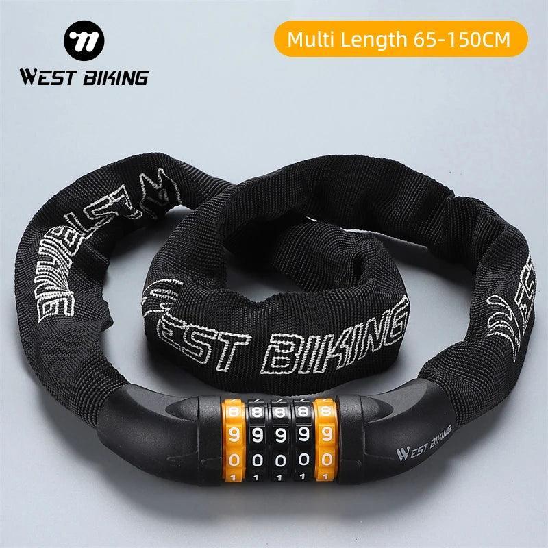 WEST BIKING 65-150cm Multi-length Bike Chain Lock 5 Digit Code Combination Anti-Theft Bicycle Lock Motorcycle Ebike Accessories - VirtuousWares:Global