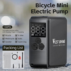 WEST BIKING Bike Pump Portable Mini Electric Air Pump 150PSI Tire - VirtuousWares:Global