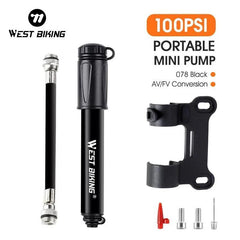 WEST BIKING Mini Bicycle Pump 100Psi Portable Schrader Presta Valve - VirtuousWares:Global