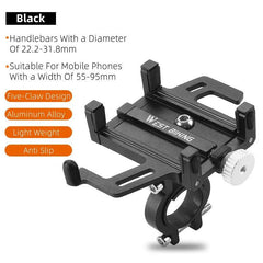 WEST BIKING Phone Holder Motorcycle Electric Scooter Cellphone Stand Aluminum Alloy CNC Smart Phone Bracket Bicycle Accessories - VirtuousWares:Global