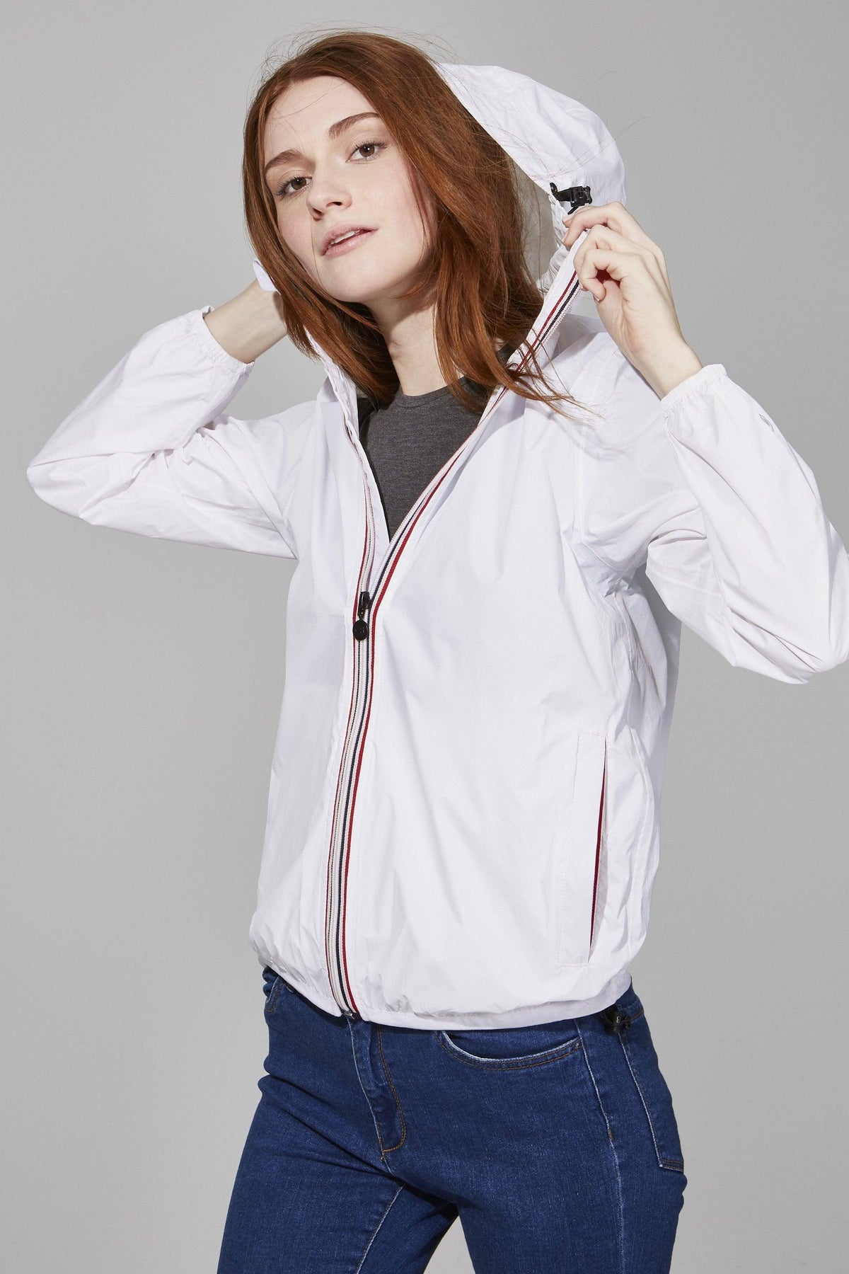 White Full Zip Packable Rain Jacket - VirtuousWares:Global