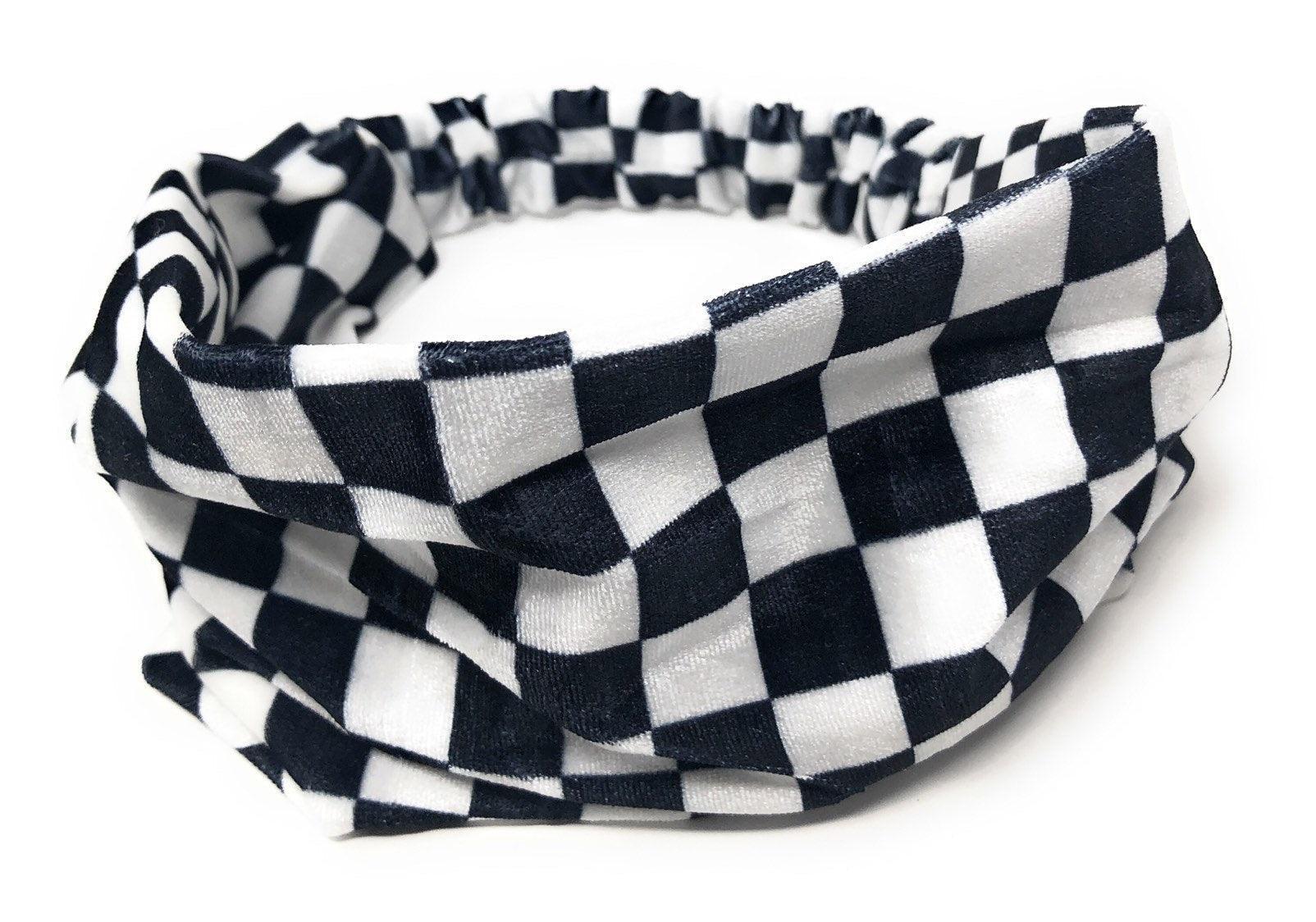 Wide Stretchy Velvet Check Pattern Headband, Turban Headwrap for Wome - VirtuousWares:Global