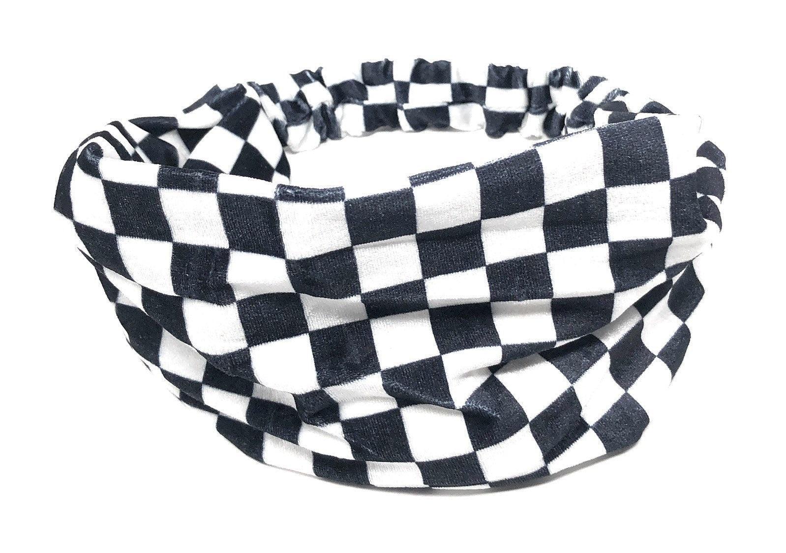 Wide Stretchy Velvet Check Pattern Headband, Turban Headwrap for Wome - VirtuousWares:Global