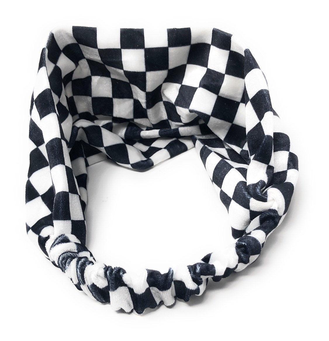 Wide Stretchy Velvet Check Pattern Headband, Turban Headwrap for Wome - VirtuousWares:Global