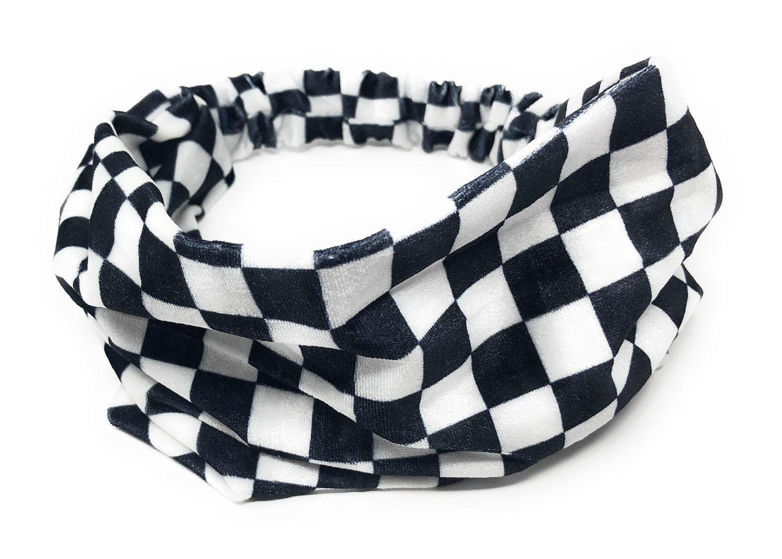 Wide Stretchy Velvet Check Pattern Headband, Turban Headwrap for Wome - VirtuousWares:Global