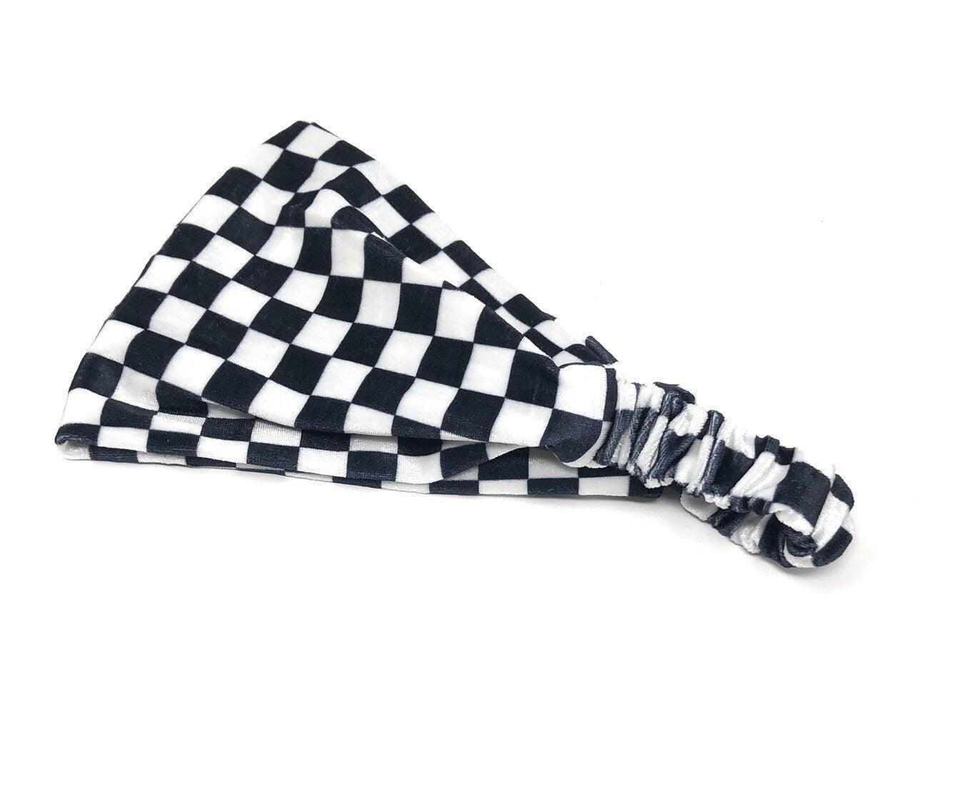 Wide Stretchy Velvet Check Pattern Headband, Turban Headwrap for Wome - VirtuousWares:Global
