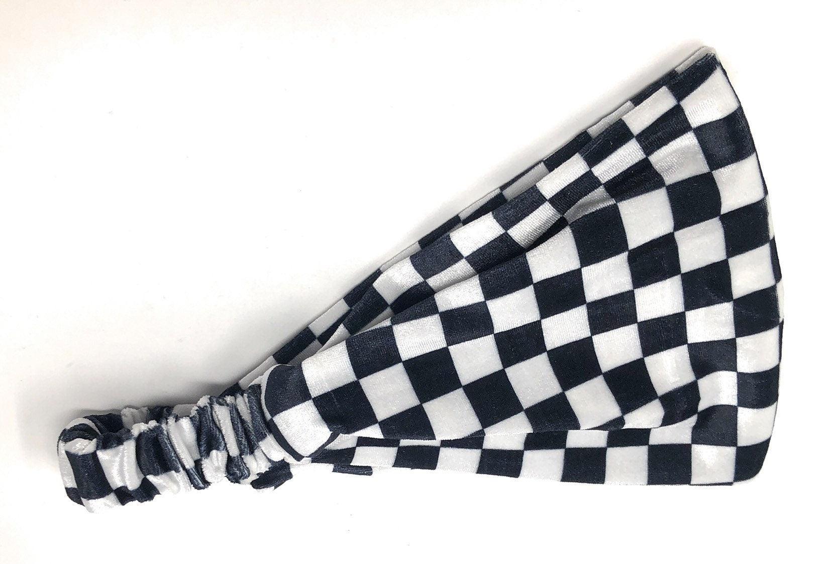 Wide Stretchy Velvet Check Pattern Headband, Turban Headwrap for Wome - VirtuousWares:Global