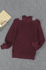 Wine Cool Breeze Cotton Cold Shoulder Sweater - VirtuousWares:Global