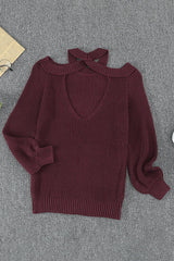 Wine Cool Breeze Cotton Cold Shoulder Sweater - VirtuousWares:Global