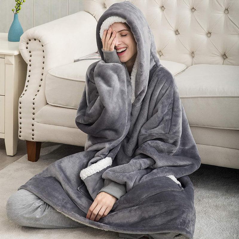 Winter Warm Fleece Wearable Hooded Blanket Fluffy TV Blanket Hoodie - VirtuousWares:Global