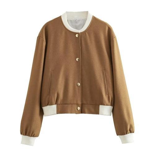 Women Bomber Jackets Coat Autumn Winter Single Breasted Camel Short - VirtuousWares:Global