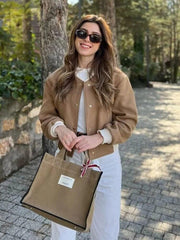 Women Bomber Jackets Coat Autumn Winter Single Breasted Camel Short - VirtuousWares:Global