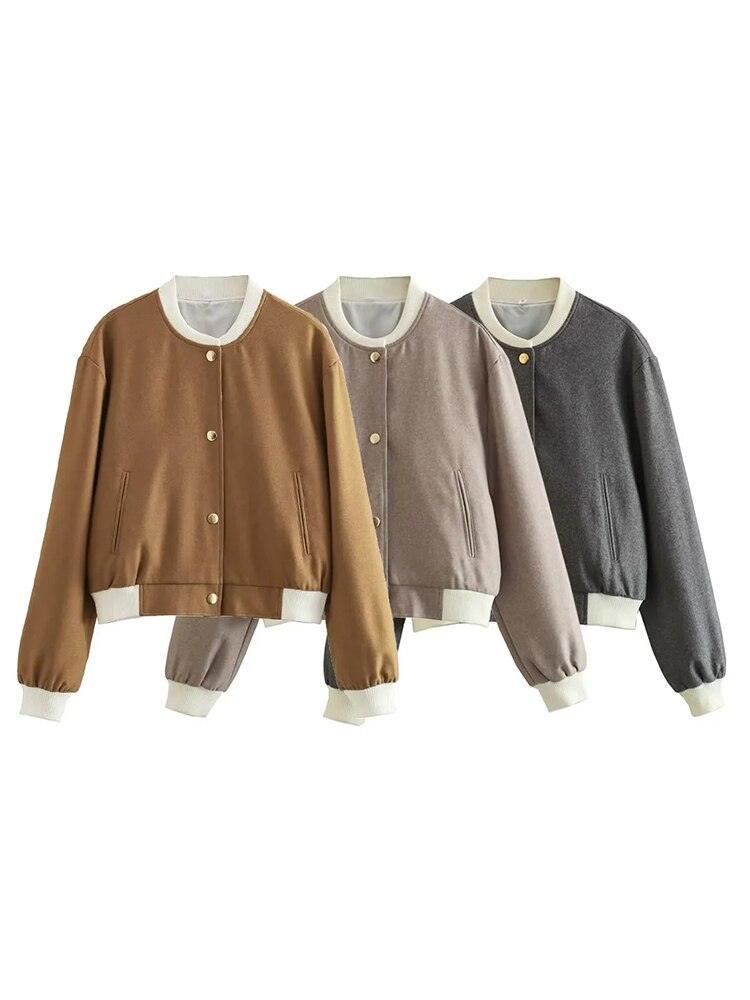 Women Bomber Jackets Coat Autumn Winter Single Breasted Camel Short - VirtuousWares:Global