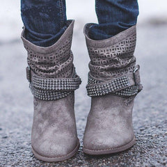 Women Boots Autumn High Heels Shoes Female Rivet - VirtuousWares:Global