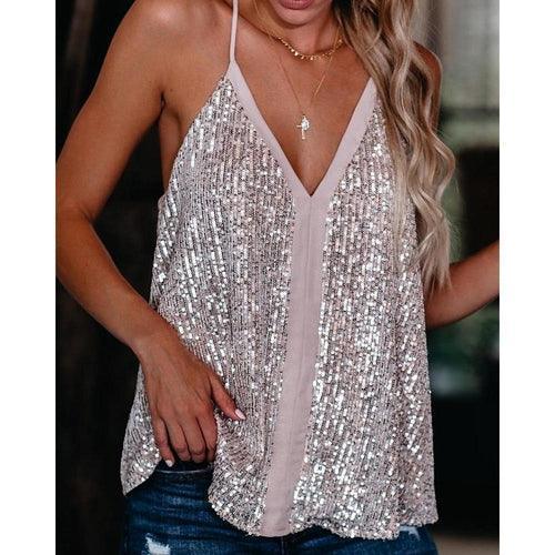 Women Camis V-neck Sequin Camisole Tank Tops - VirtuousWares:Global