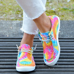 Women Canvas Shoes Fashion Lace Up Tie Dye Flat Sneakers Female Casual - VirtuousWares:Global