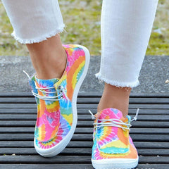 Women Canvas Shoes Fashion Lace Up Tie Dye Flat Sneakers Female Casual - VirtuousWares:Global