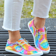 Women Canvas Shoes Fashion Lace Up Tie Dye Flat Sneakers Female Casual - VirtuousWares:Global
