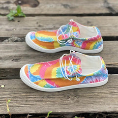 Women Canvas Shoes Fashion Lace Up Tie Dye Flat Sneakers Female Casual - VirtuousWares:Global