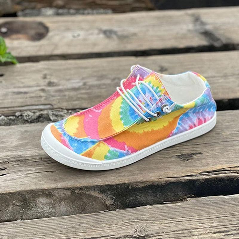 Women Canvas Shoes Fashion Lace Up Tie Dye Flat Sneakers Female Casual - VirtuousWares:Global