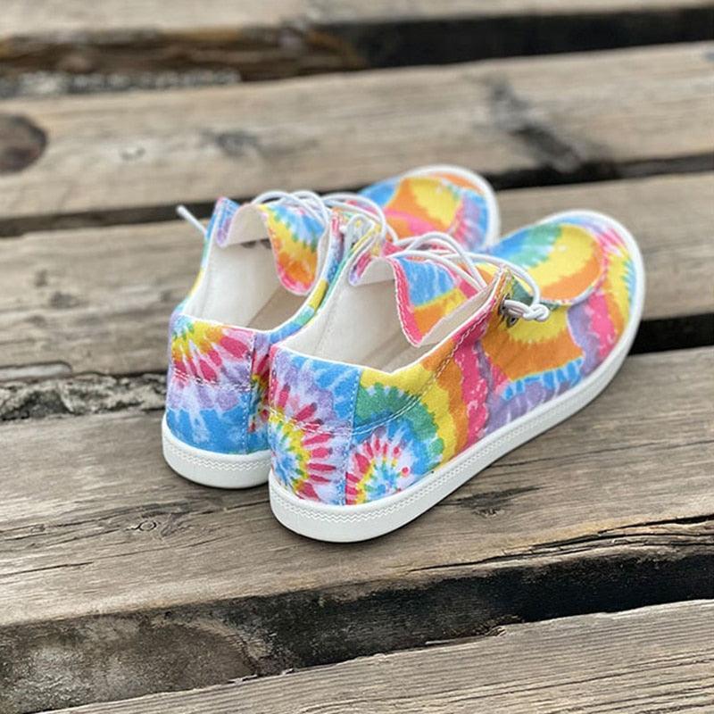 Women Canvas Shoes Fashion Lace Up Tie Dye Flat Sneakers Female Casual - VirtuousWares:Global