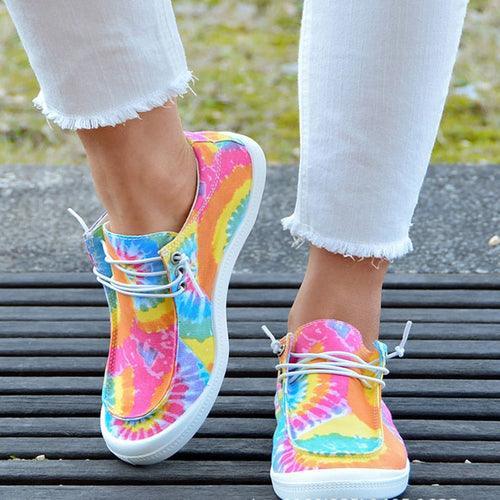 Women Canvas Shoes Fashion Lace Up Tie Dye Flat Sneakers Female Casual - VirtuousWares:Global
