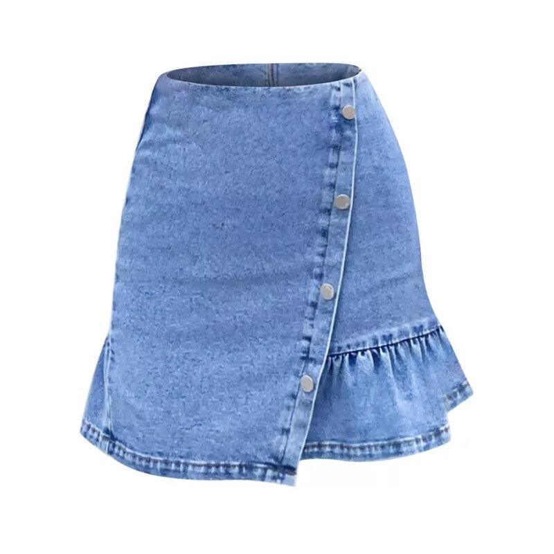 Women Irregular Ruffles Mini Denim Skirt 2021 Summer Casual High Waist - VirtuousWares:Global