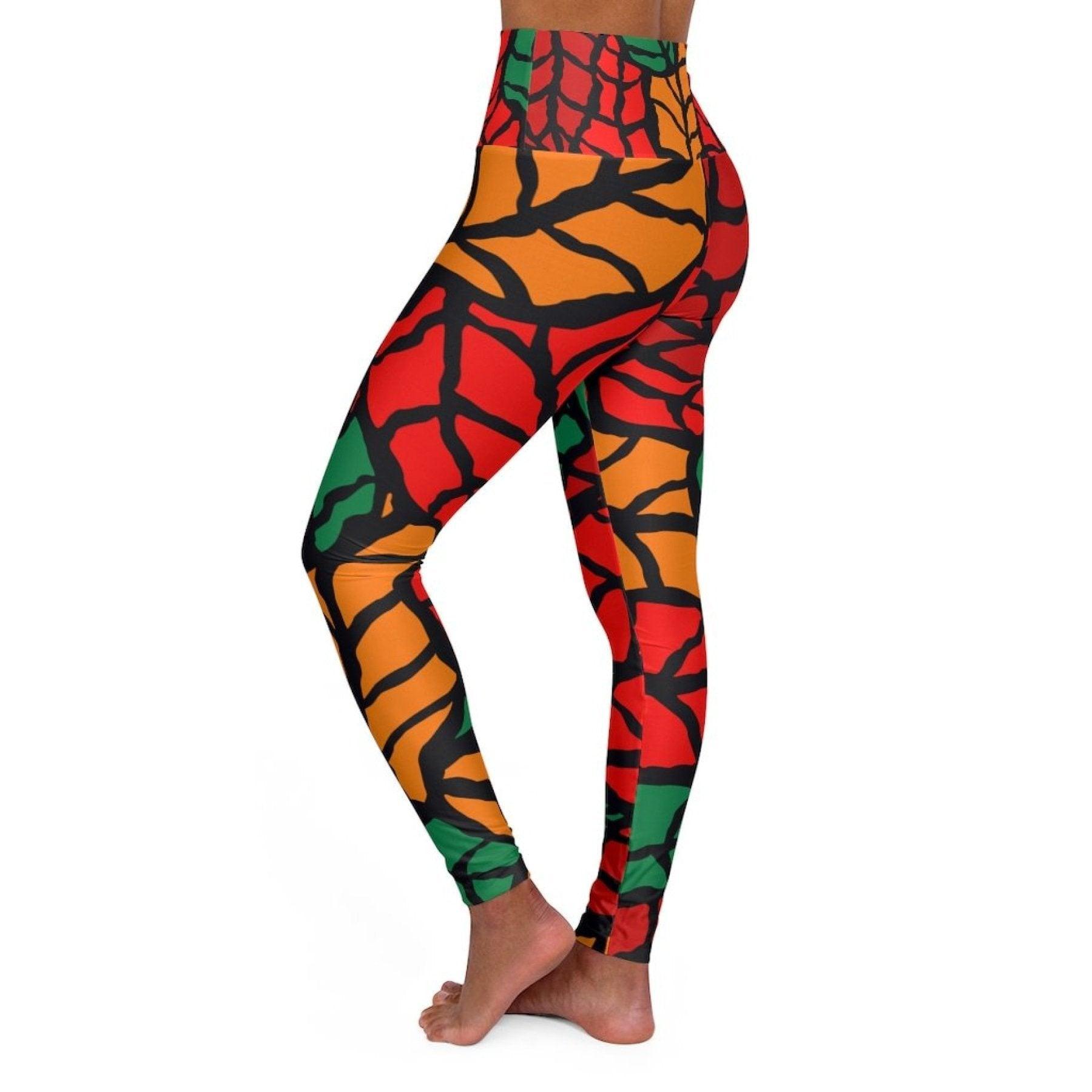 Women Leggings, Red And Green Autumn Leaf Style Fitness Pants - VirtuousWares:Global