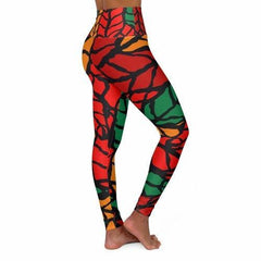 Women Leggings, Red And Green Autumn Leaf Style Fitness Pants - VirtuousWares:Global