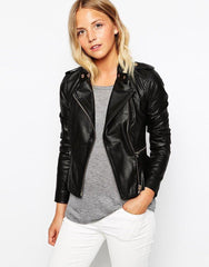 Women Real Lambskin Leather Biker Jacket KW075 - VirtuousWares:Global