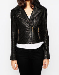 Women Real Lambskin Leather Biker Jacket KW077 - VirtuousWares:Global