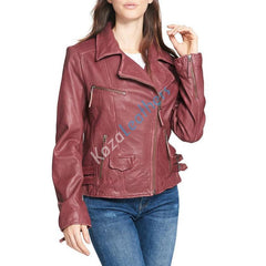 Women Real Lambskin Leather Biker Jacket KW108 - VirtuousWares:Global