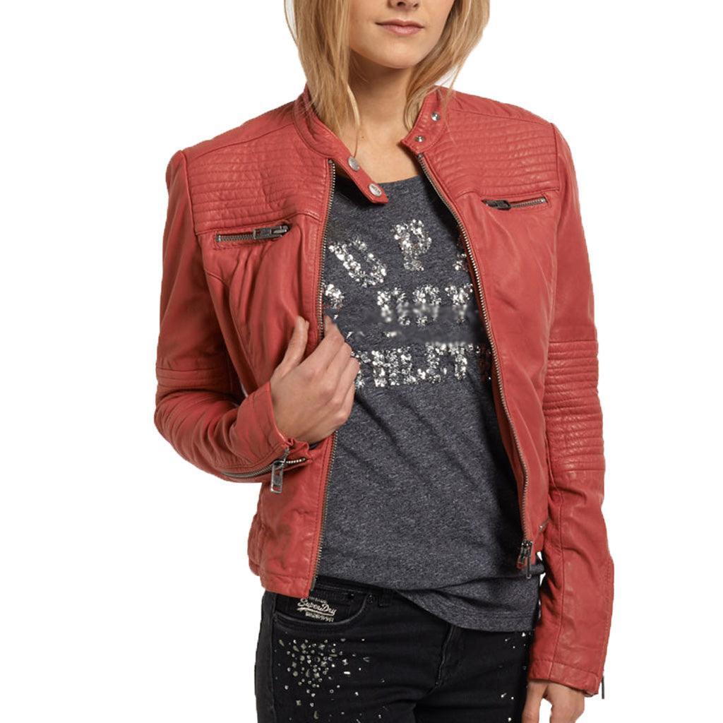 Women Real Lambskin Leather Biker Jacket KW474 - VirtuousWares:Global