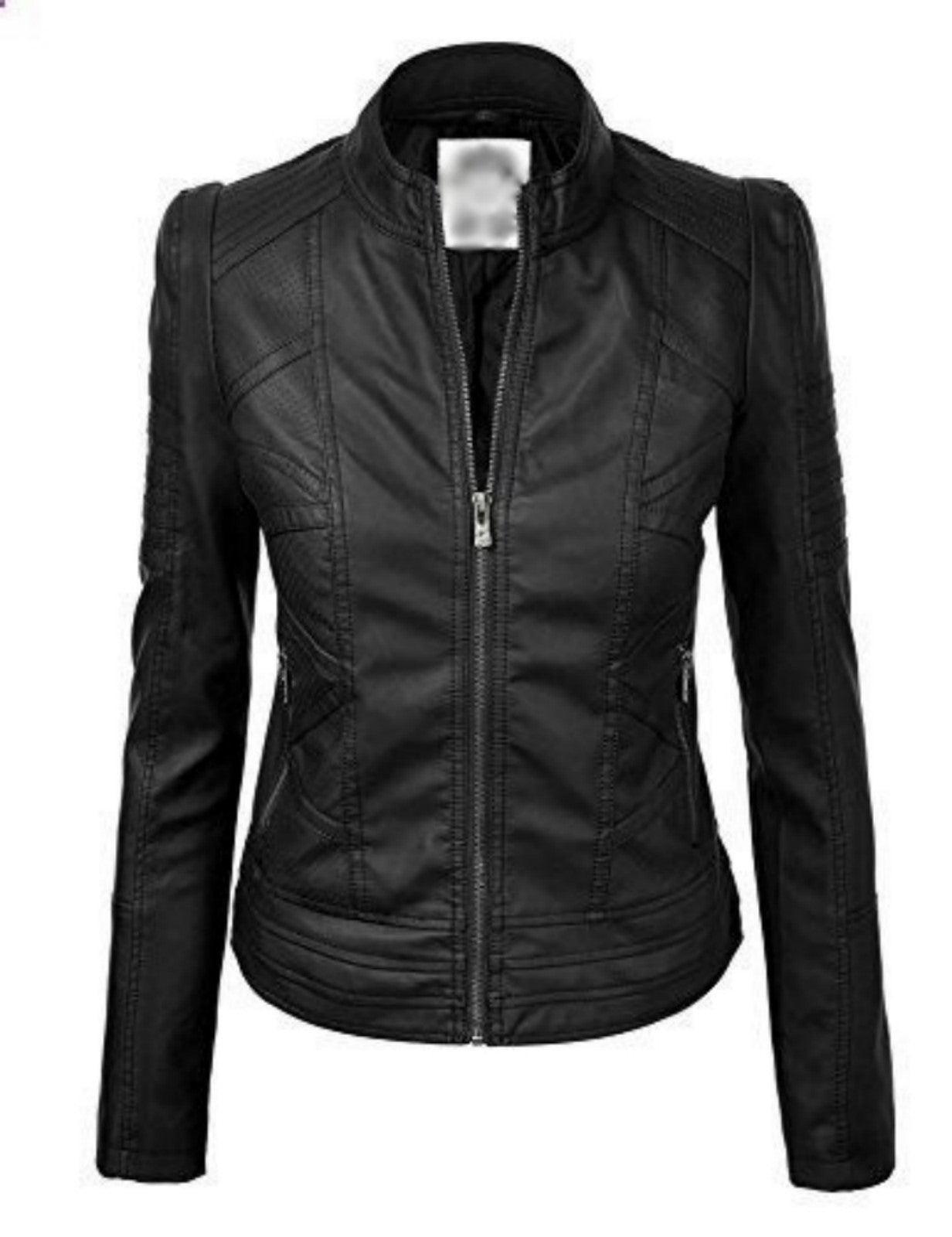 Women Real Lambskin Leather Biker Jacket KW508 - VirtuousWares:Global