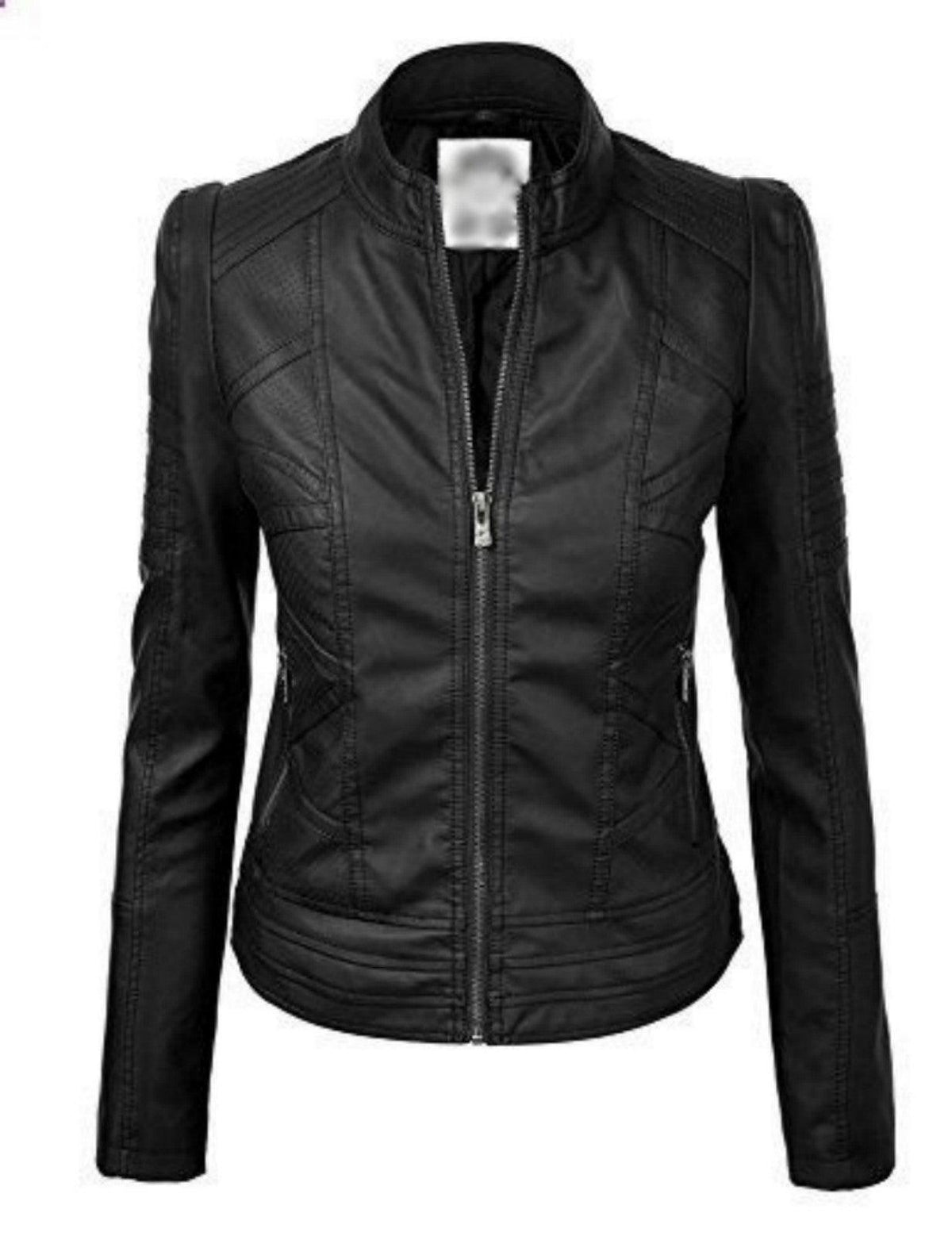 Women Real Lambskin Leather Biker Jacket KW508 - VirtuousWares:Global