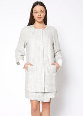 Women's Basket Tweed Longline Jacket In Powdered Blue - VirtuousWares:Global