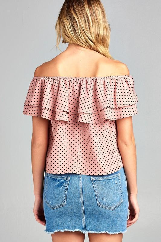 Women's Double Ruffle Off Shoulder Polka Dot Top - VirtuousWares:Global