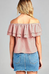 Women's Double Ruffle Off Shoulder Polka Dot Top - VirtuousWares:Global