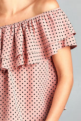 Women's Double Ruffle Off Shoulder Polka Dot Top - VirtuousWares:Global