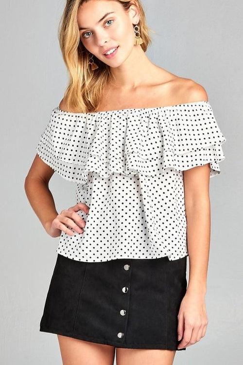 Women's Double Ruffle Off Shoulder Polka Dot Top - VirtuousWares:Global