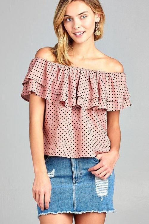 Women's Double Ruffle Off Shoulder Polka Dot Top - VirtuousWares:Global