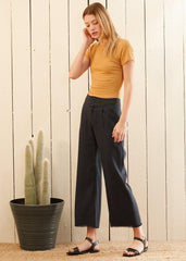 Women's Fringe Hem Cropped Pants in Navy - VirtuousWares:Global