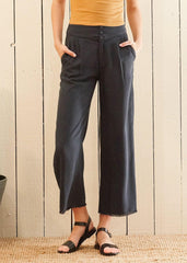 Women's Fringe Hem Cropped Pants in Navy - VirtuousWares:Global