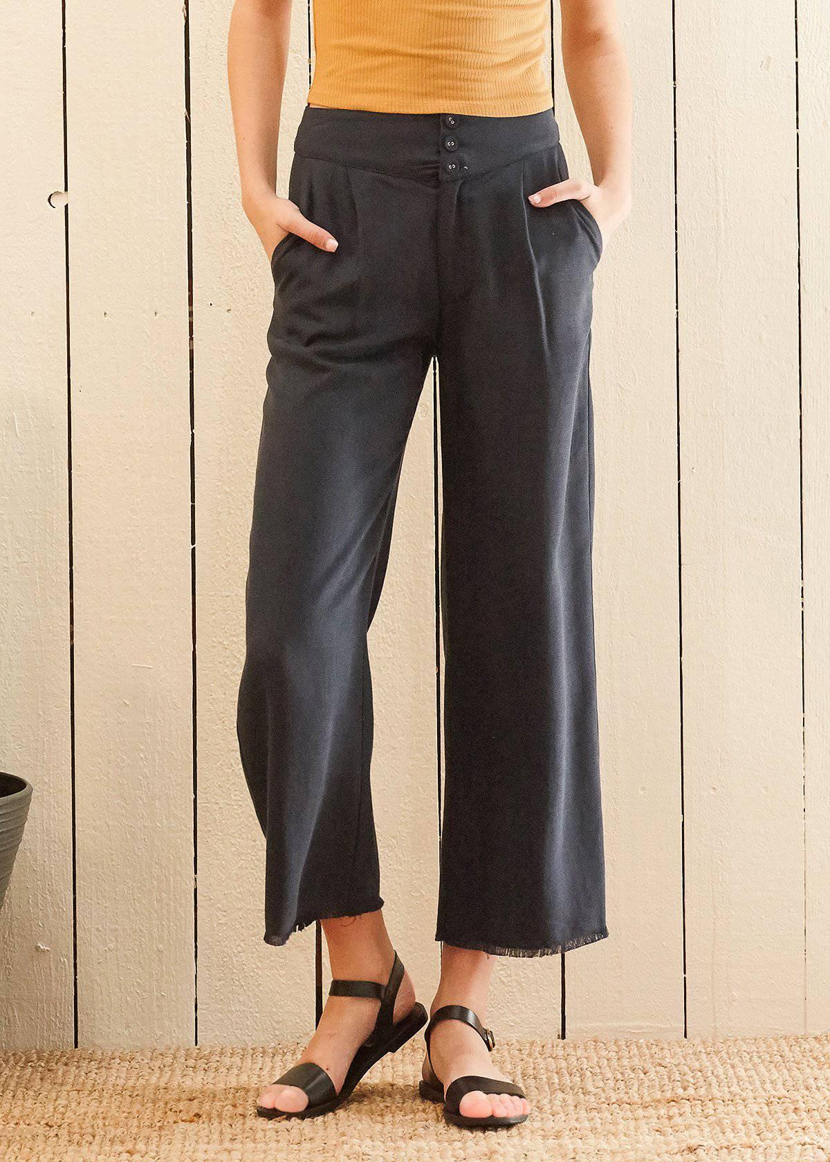 Women's Fringe Hem Cropped Pants in Navy - VirtuousWares:Global
