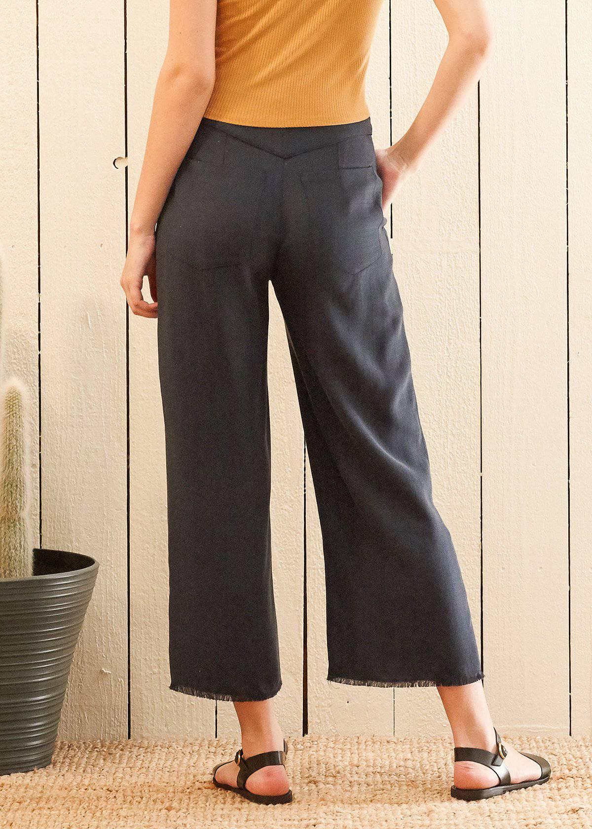 Women's Fringe Hem Cropped Pants in Navy - VirtuousWares:Global