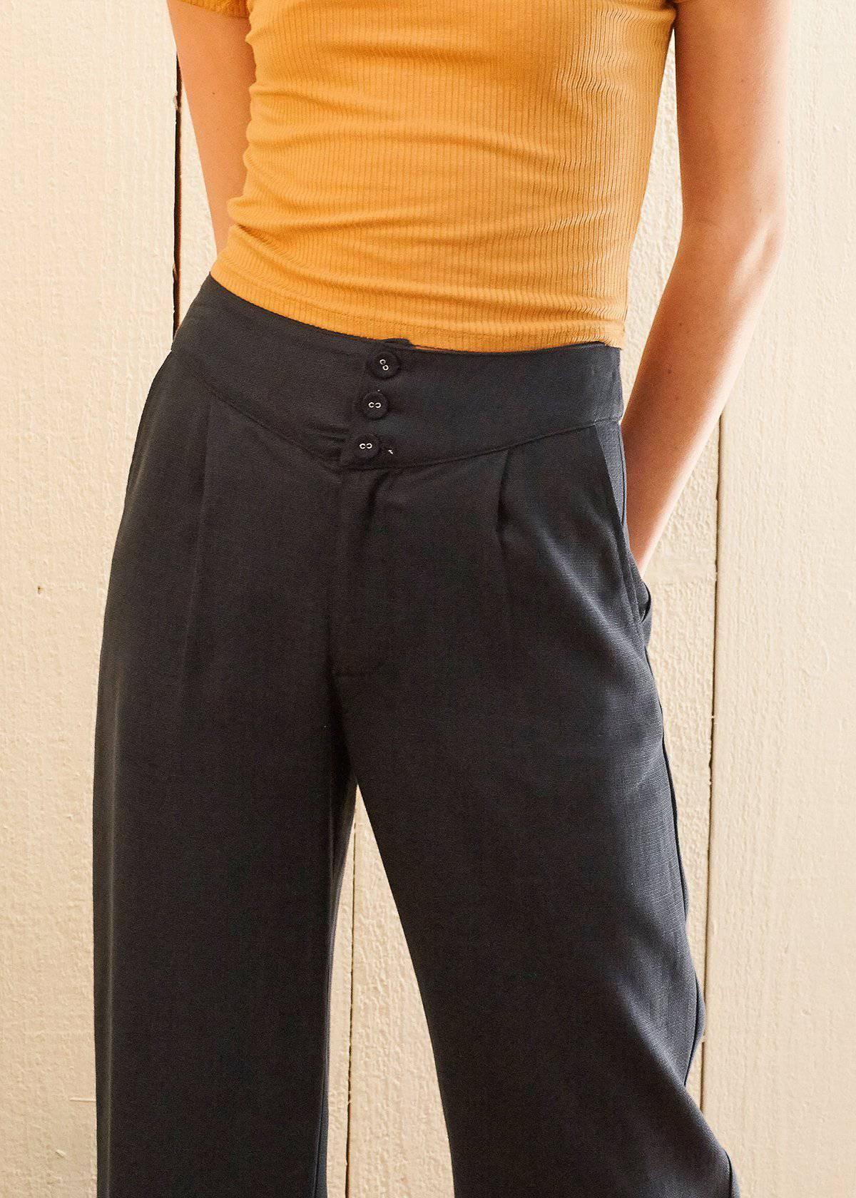 Women's Fringe Hem Cropped Pants in Navy - VirtuousWares:Global