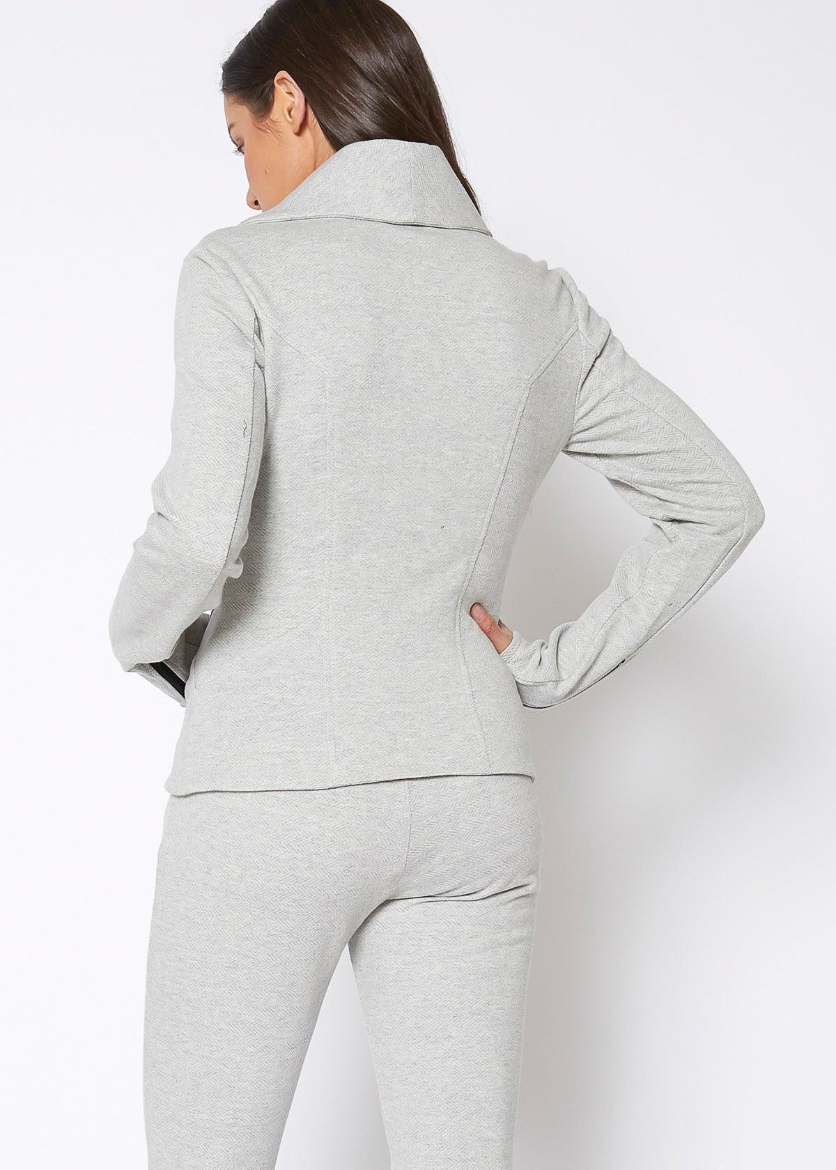 Women's Oversized Collar Zip-Up Moto Jacket In Heather Grey - VirtuousWares:Global